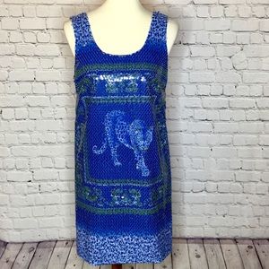 VERSACE TIGER BLUE SEQUIN SHIFT DRESS